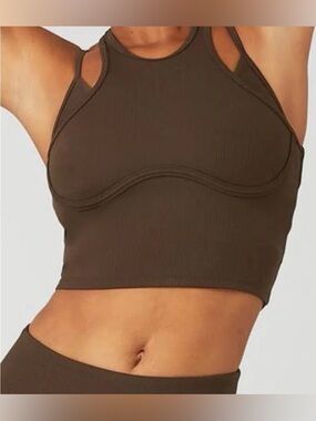 Alo Yoga Ribbed Airlift Enchanted Bra Tank Espresso Brown Size Small